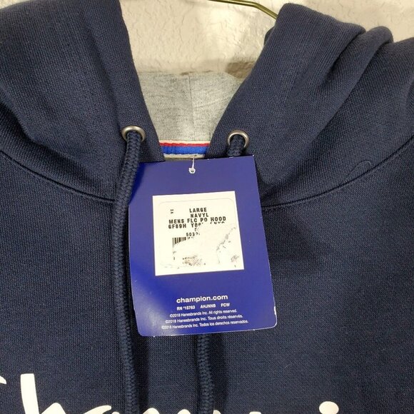 Champion Mens Navy Blue Powerblend Fleece Hoodie Sweatshirt Large - Picture 3 of 5